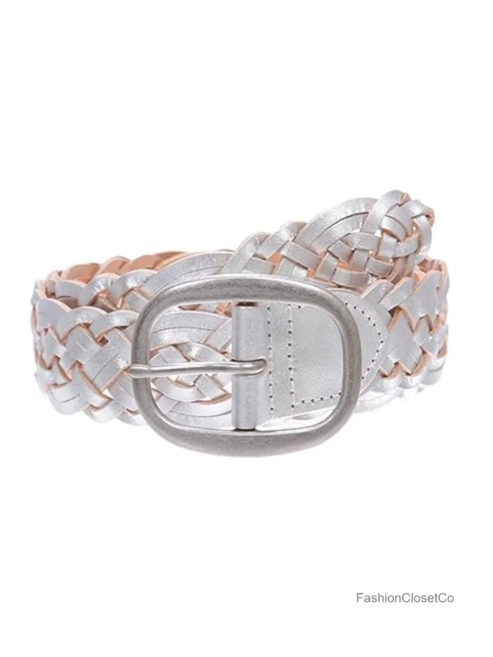Hand Braided Leather Belt Oval Buckle 1.5 Inch Women Waist Accessory